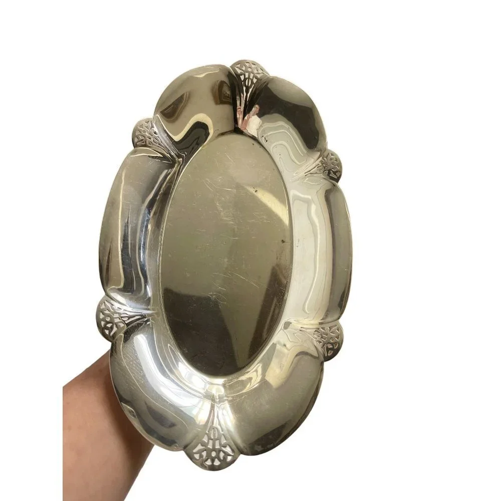 Vintage WM Rogers 419 Silver Plate Silverplated Oval Serving Tray Lace Pattern - Picture 5 of 6